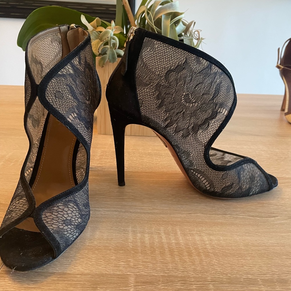 Aquazzura EU 40, Womens 10, lace open toe heels